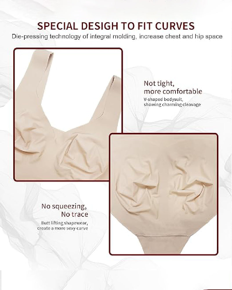 Shapshe® Women's Tummy Control Seamless Ice Silk Summer Bodysuit Compression V Neck Body Shaper  - By Qivii