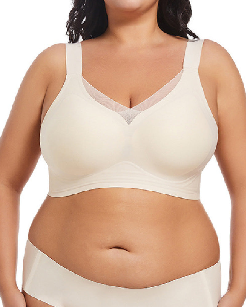 Wireless Mesh V Neck Invisible No Underwire Comfort Smooth Everyday Bra  - By Qivii