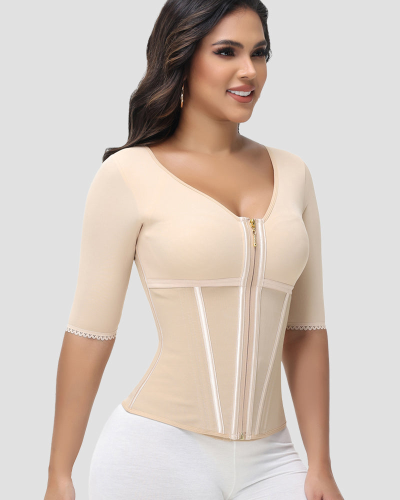 Shapshe® Fajas Colombianas High Compression Half Sleeves V Neck Waist Trainer