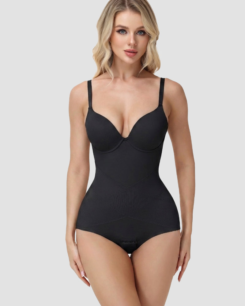 Adjustable Strap Cross Mesh Tummy Control Bodysuit Butt Lifting Shaper
