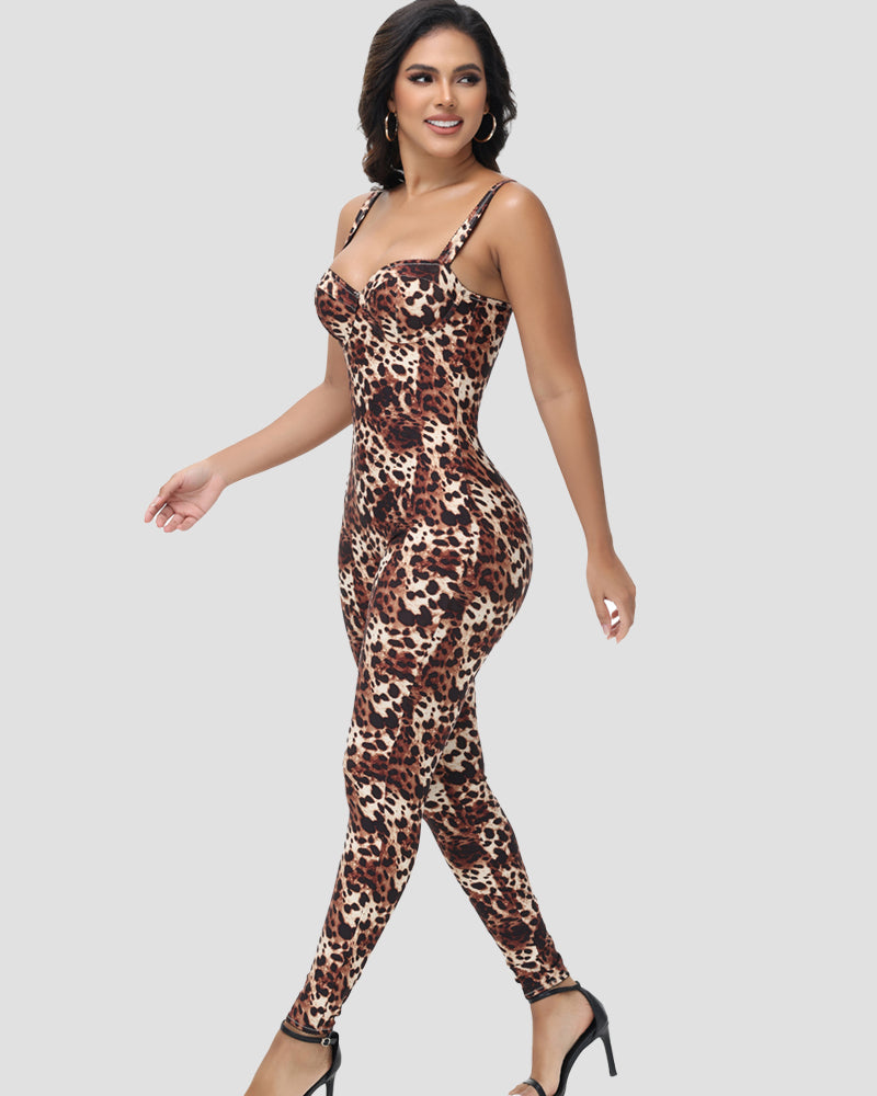 Shapshe® Sexy Leopard Print Suspenders Jumpsuit Built in Bra  - By Qivii