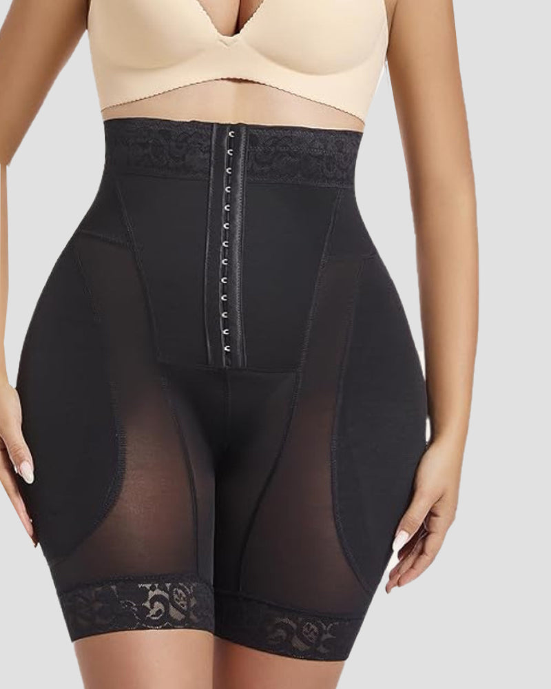 4 Row Button High Waist Hip Lift Shaping Shots With Removable Pads  - By Qivii