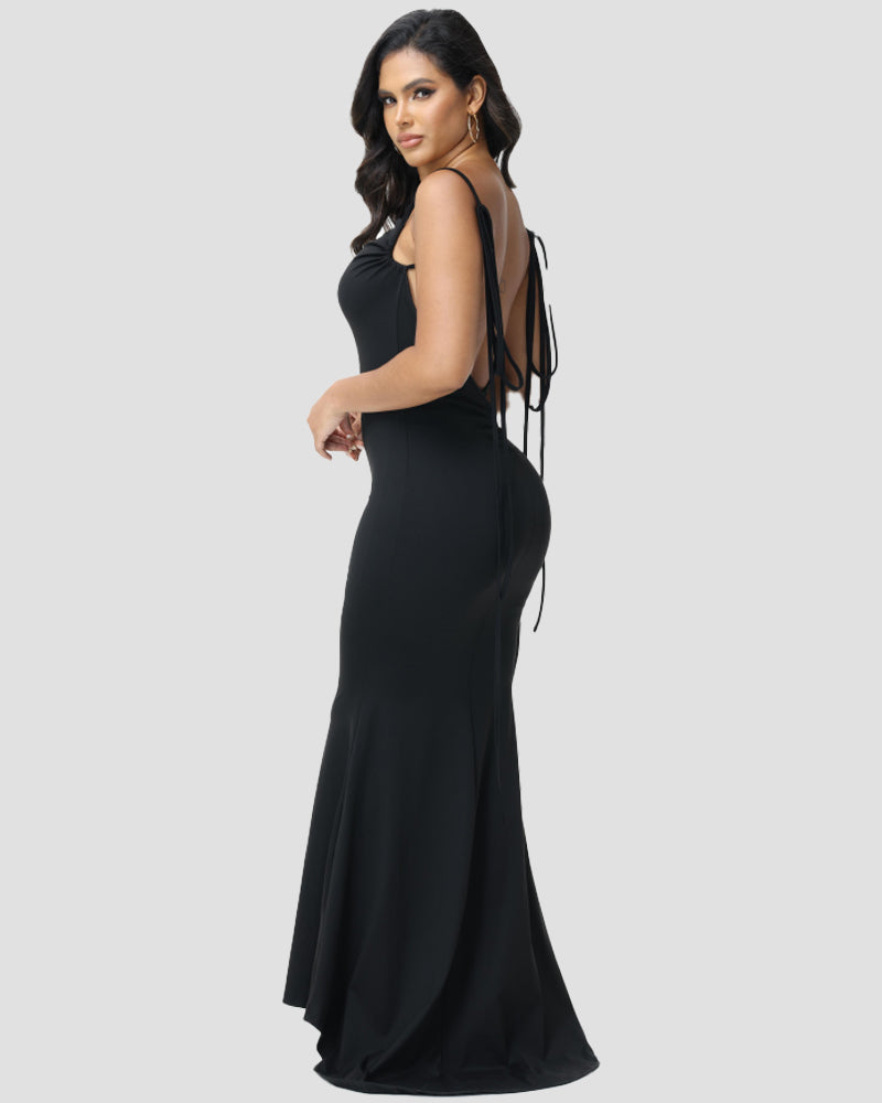 Sexy Backless Spaghetti Strap Fishtail Maxi Dress for Women