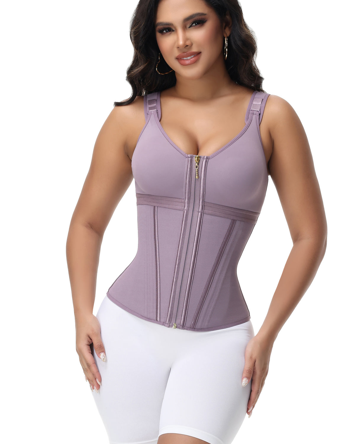 Shapshe® Women's Boned Latex Zipper Corset Tummy Control Body Shaper Vest With Bra  - By Qivii
