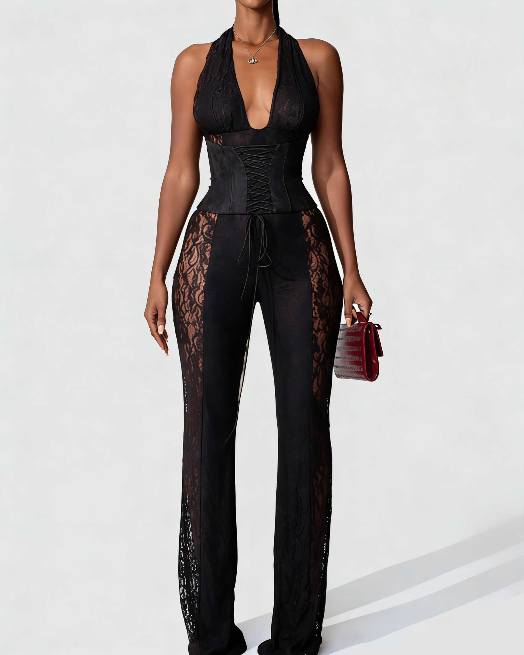 Sexy Lace Corset Jumpsuit  - By Qivii