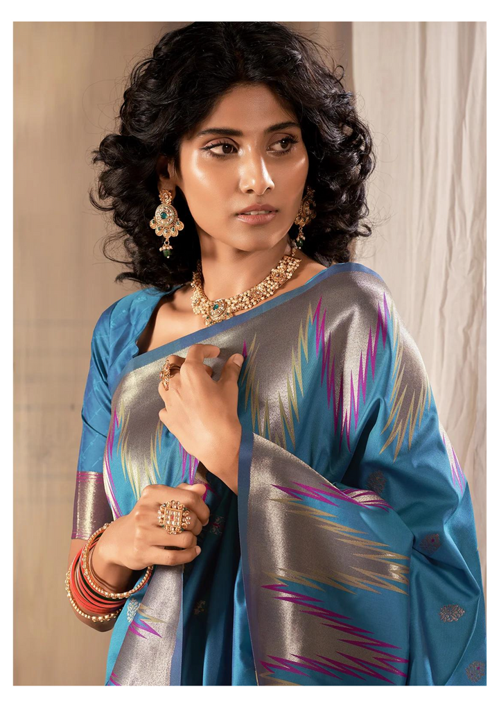 Teal Blue Banarasi Silk Saree