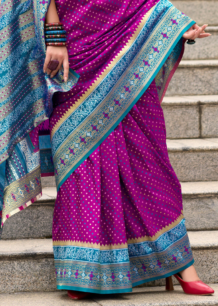 Beautiful lollipop purple Banarasi silk saree with contrasting blouse and pallu