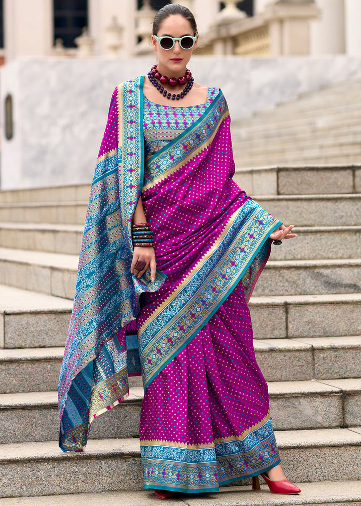 Lollipop Purple Woven Banarasi Silk saree with Contrast Blouse & Pallu