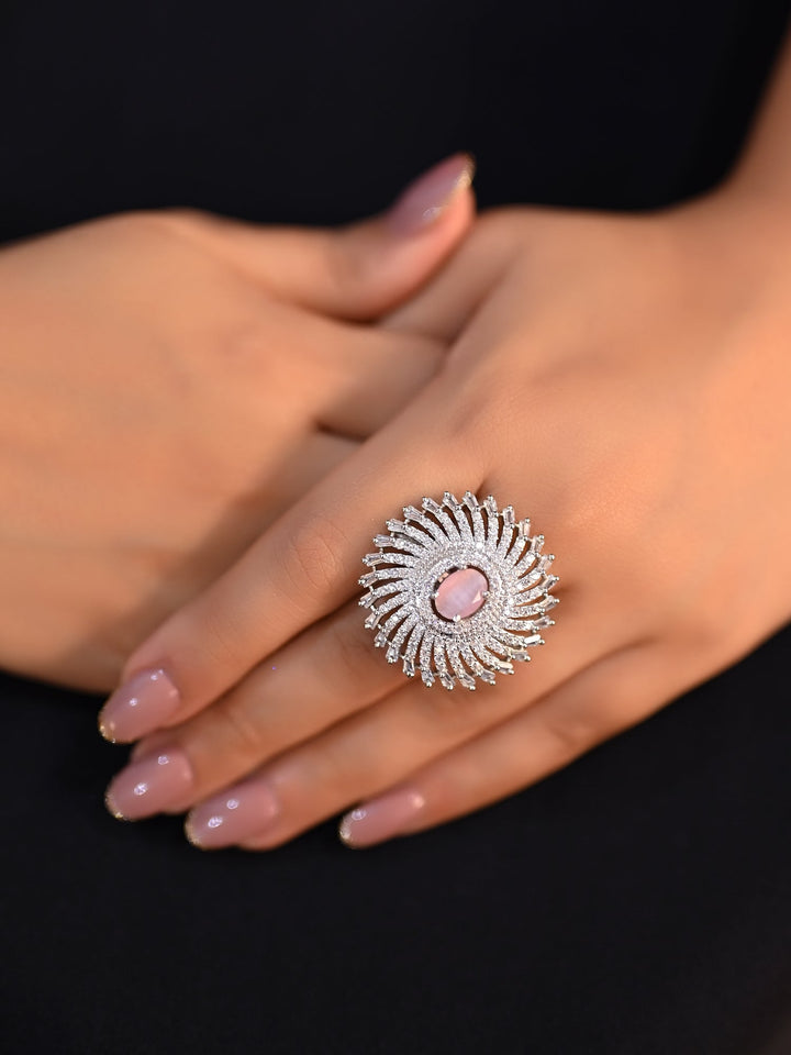 Beautiful Nilam Round Baby Pink Silver Ring with intricate detailing and elegant design