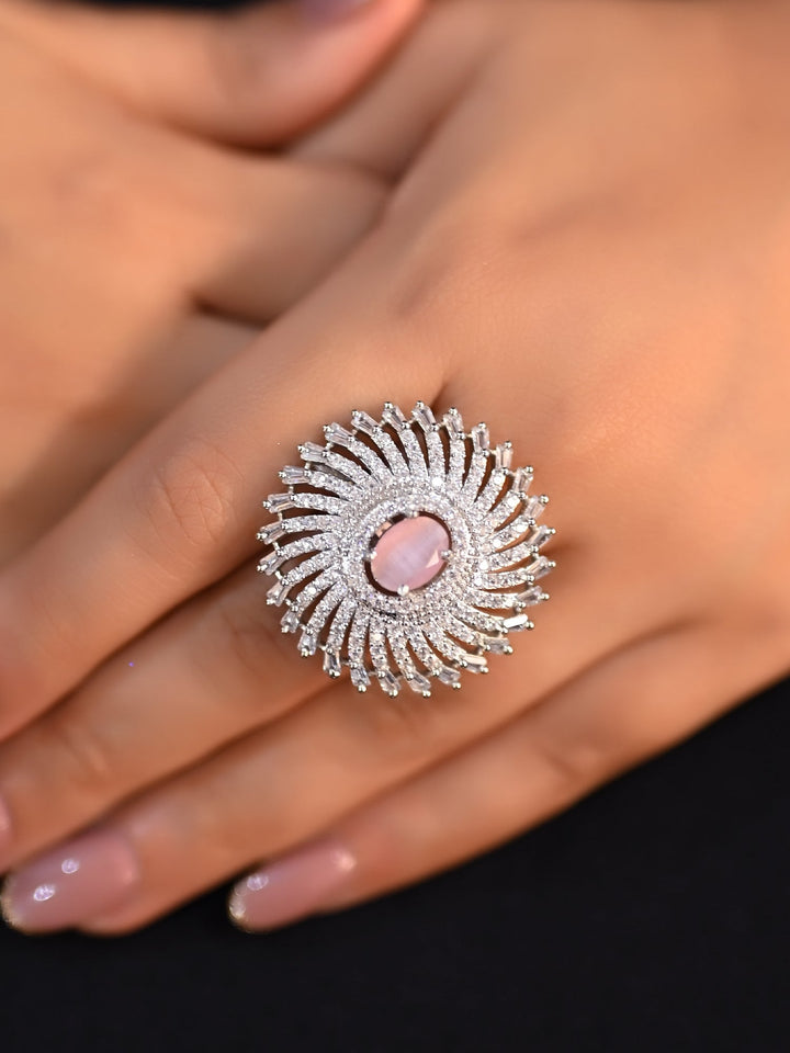 Nilam Round Baby Pink Silver Ring - delicate jewelry for little ones