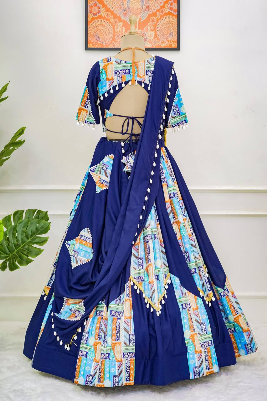 Blue Color Reyon Digital print with kodi lace broder Lehengha Choli