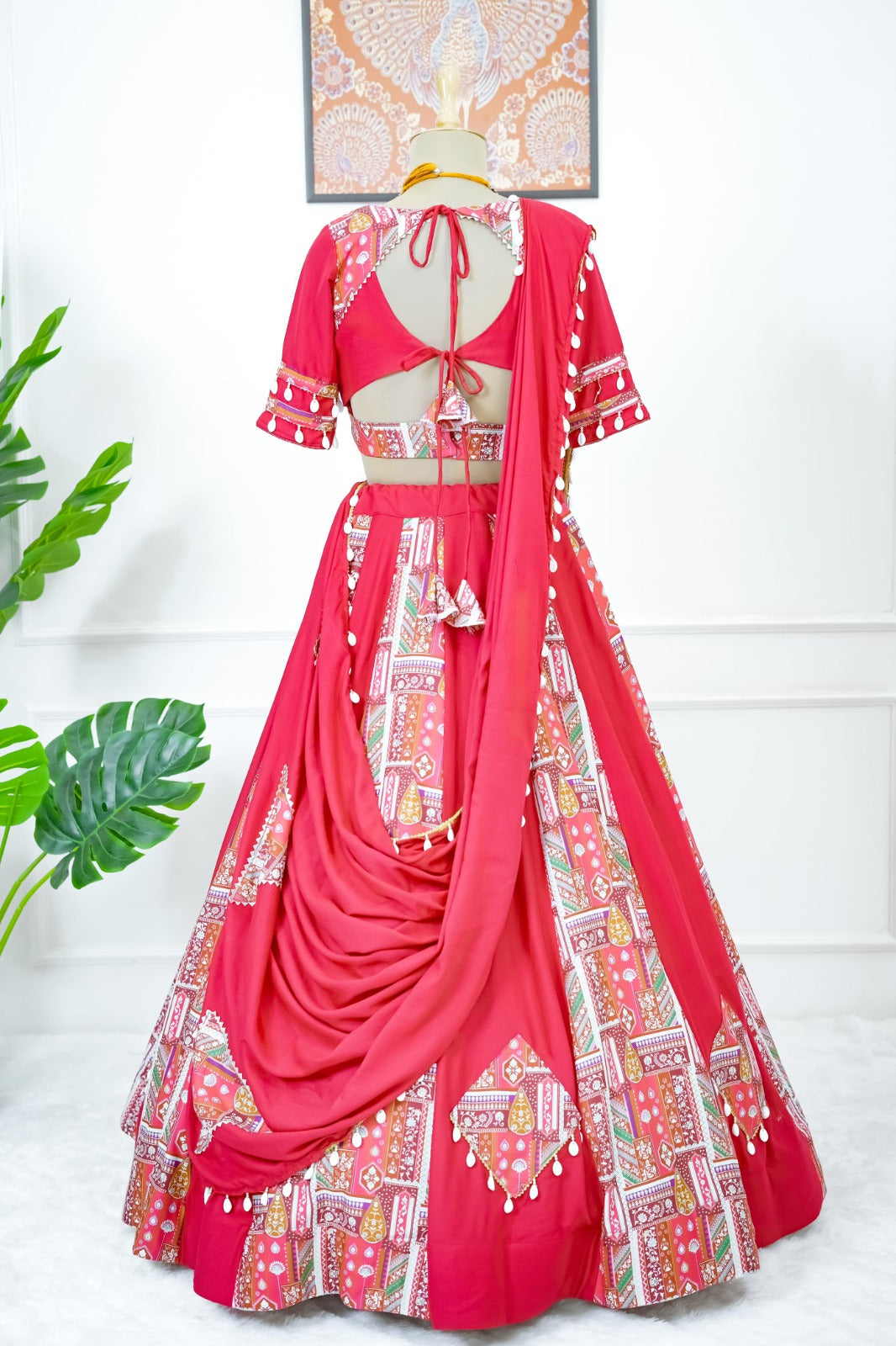 Red Color Reyon Digital print with kodi lace broder Lehengha Choli