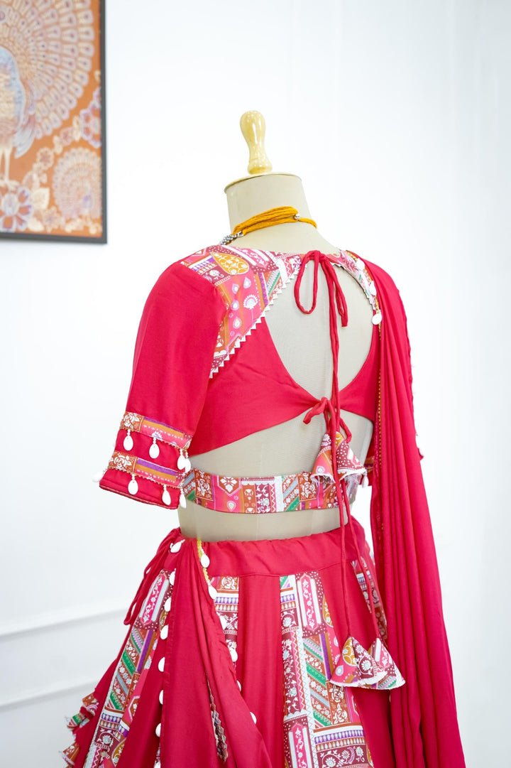 Red Color Reyon Digital print with kodi lace broder Lehengha Choli