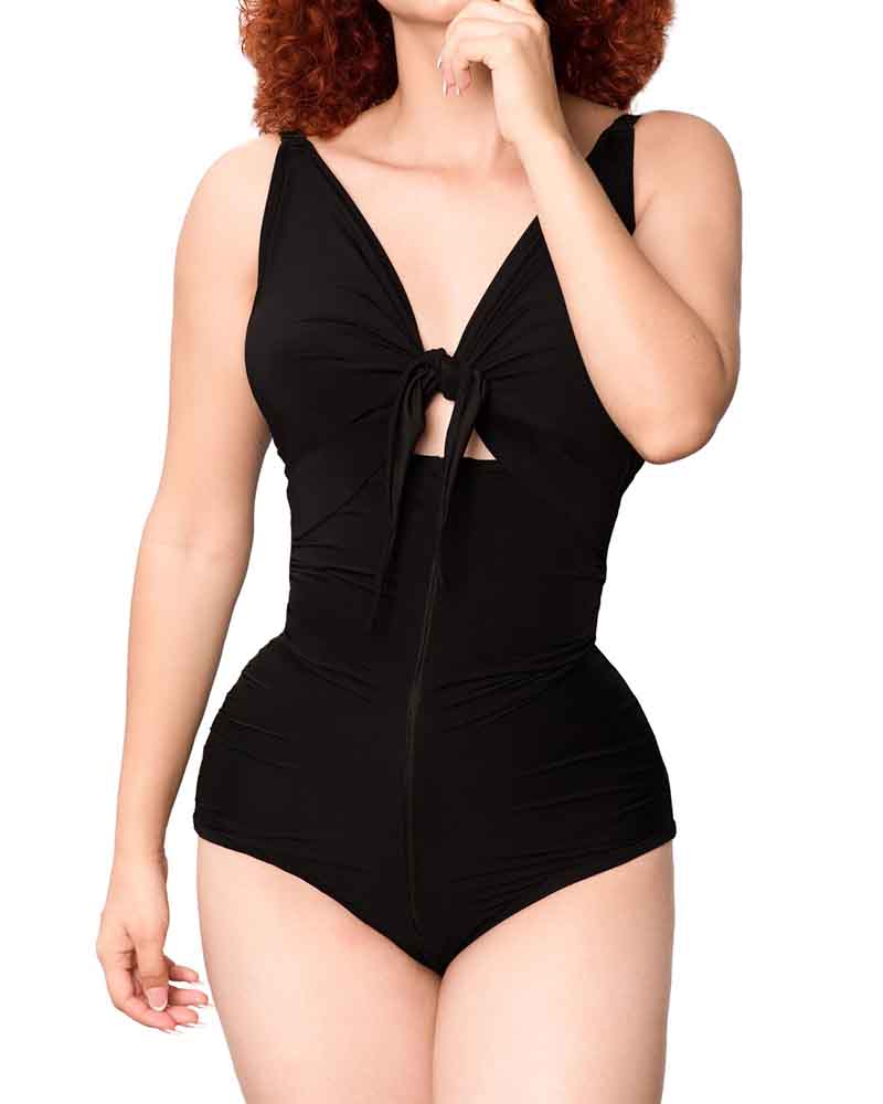 High Waist Ruched Shaping Swimsuits One Piece Tummy Control Swimwear  - By Qivii