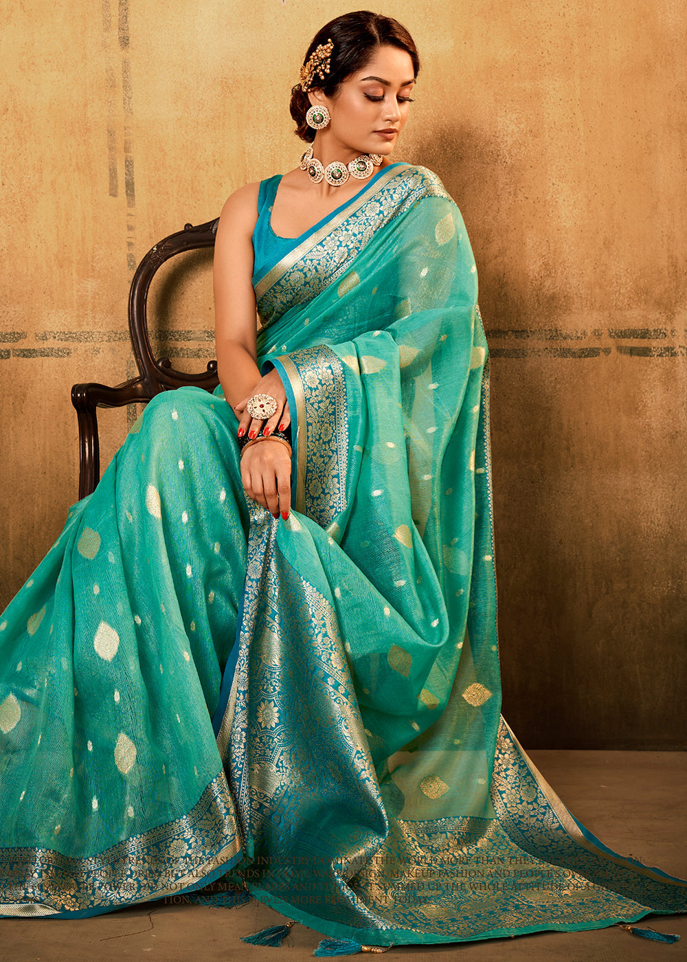 Riptide Blue Woven Banarasi Tissue Silk Saree