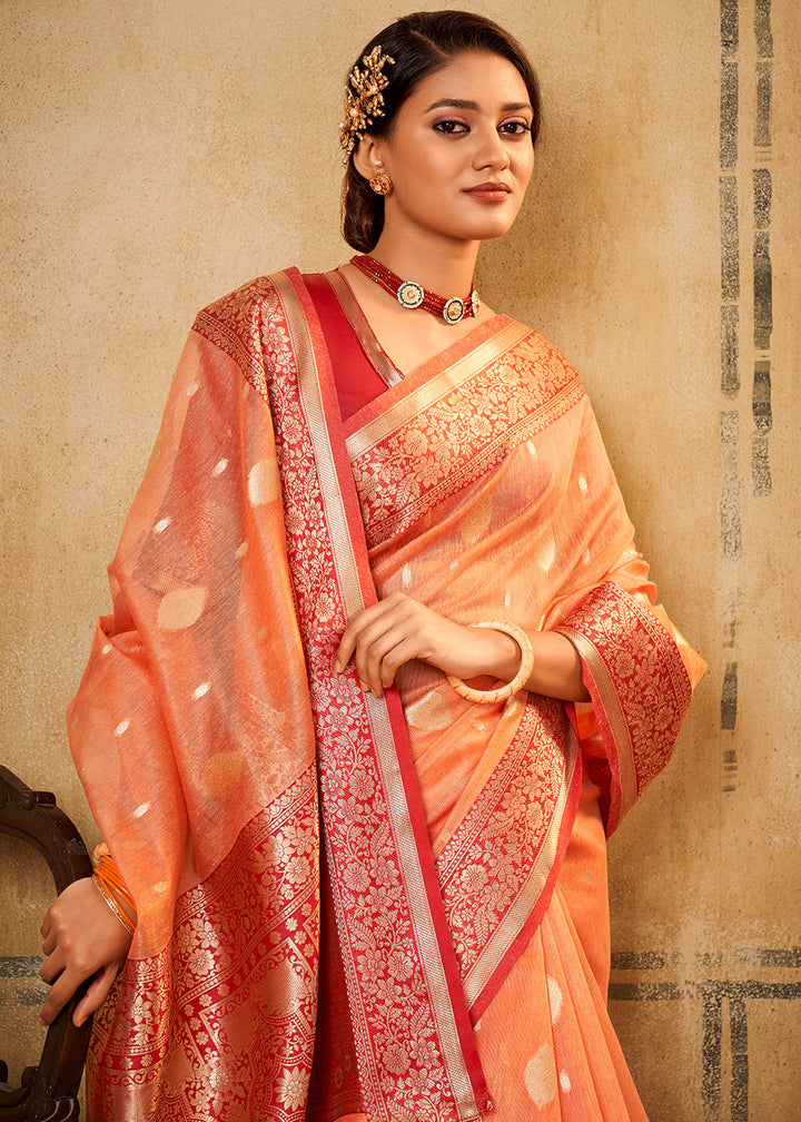 Tangerine Orange Woven Banarasi Tissue Silk Saree