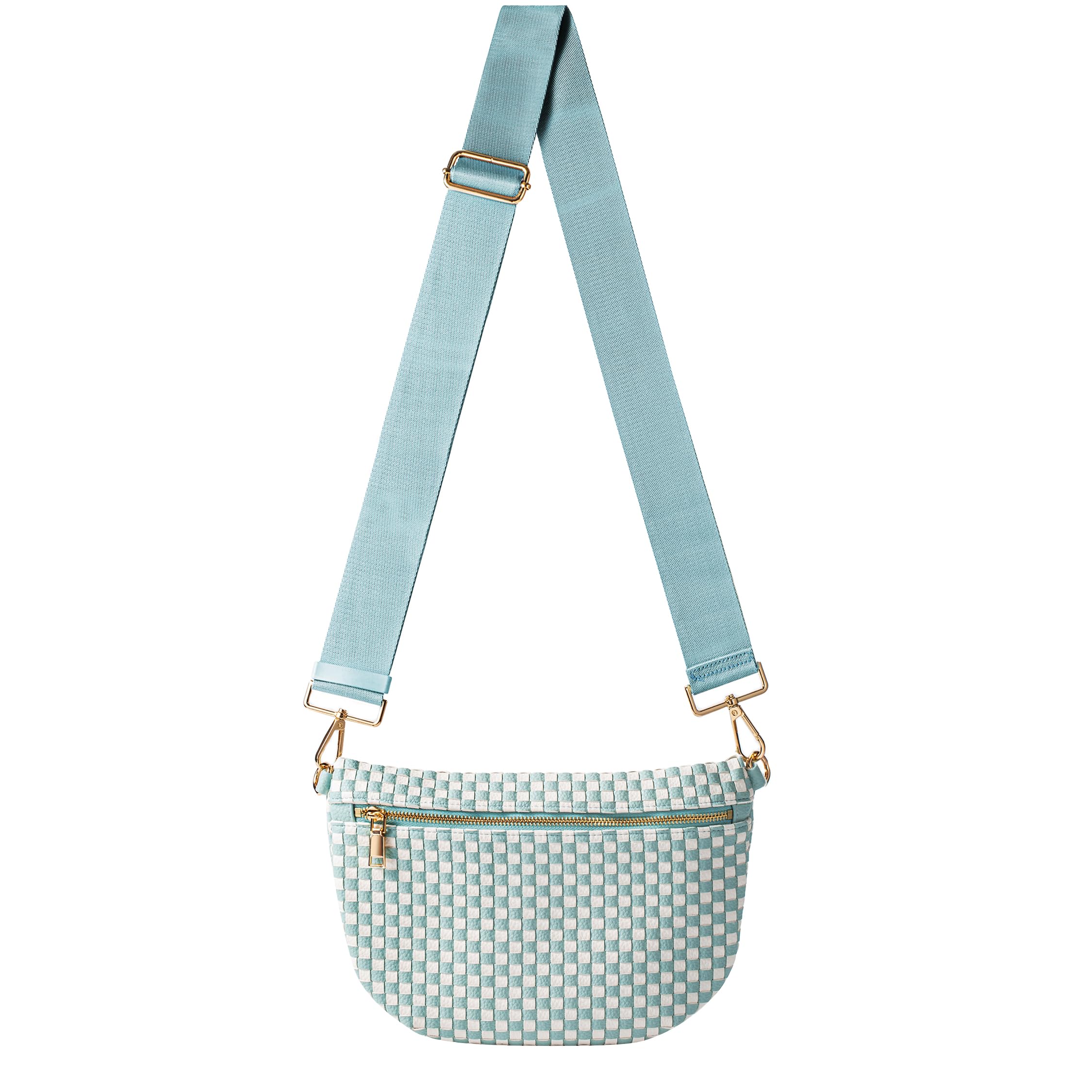 Ounamei Checkered Woven Crossbody Fanny Pack for Women – Adjustable Sling Bum Bag, Lightweight Everyday Travel Shoulder Purse