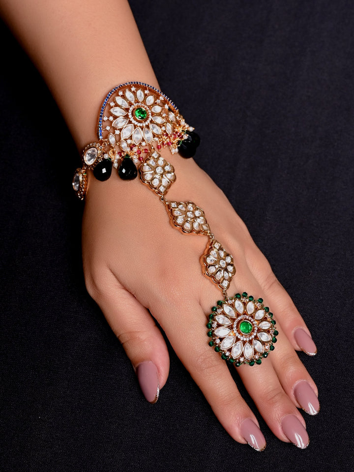 Nitaa Beautiful Ruby Green Kundan Hathphool