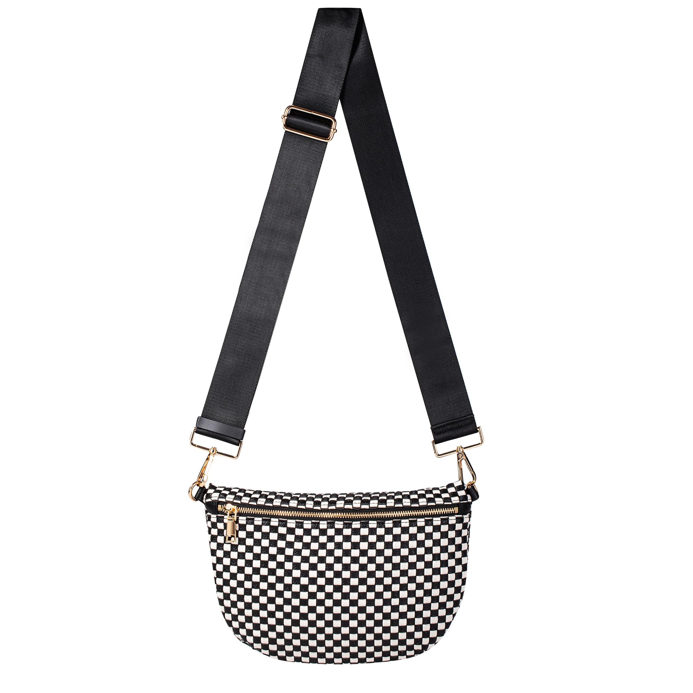 Ounamei Checkered Woven Crossbody Fanny Pack for Women – Adjustable Sling Bum Bag, Lightweight Everyday Travel Shoulder Purse