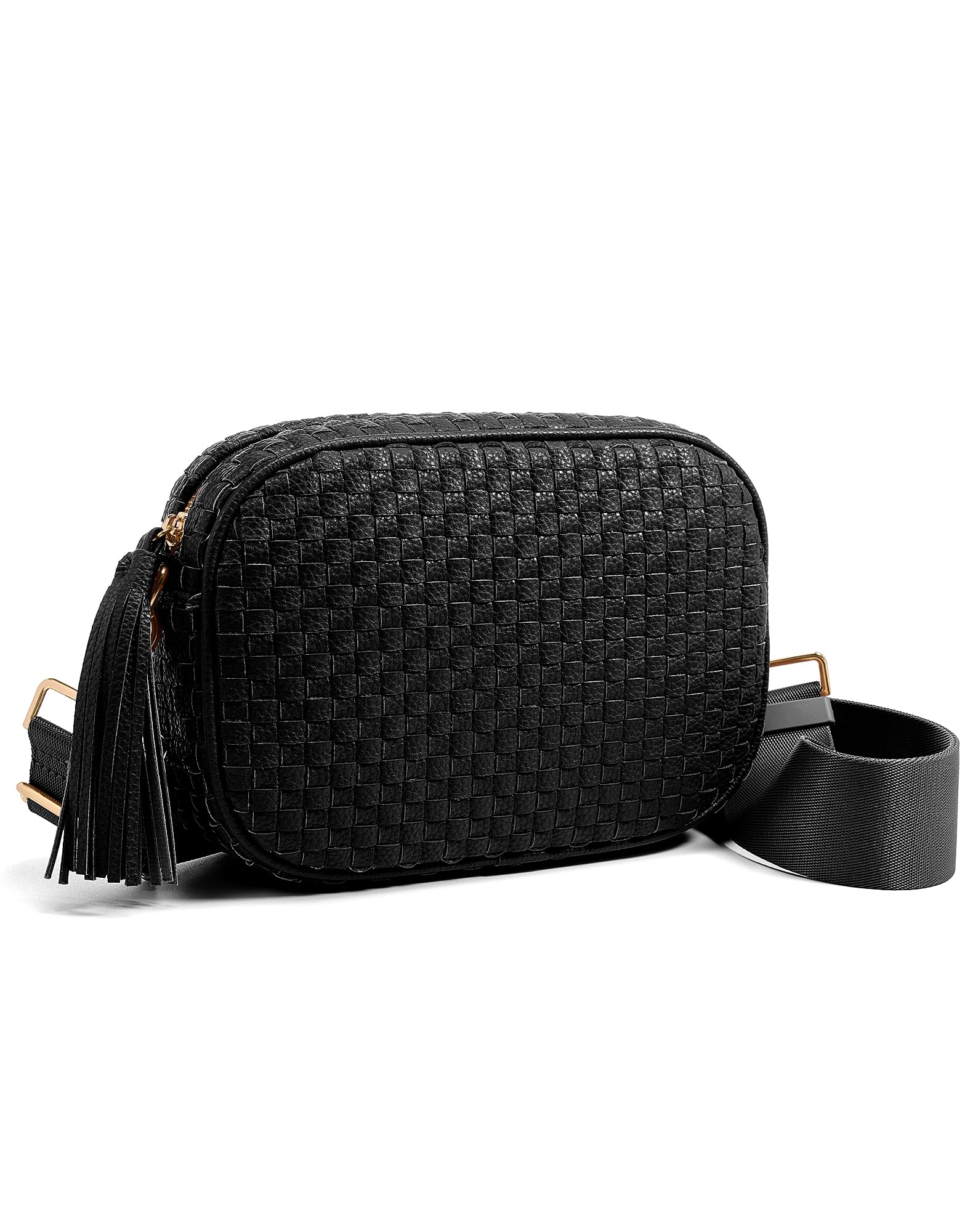 Ounamei PU Leather Woven Crossbody Bag | Checkered Shoulder & Belt Bag for Women