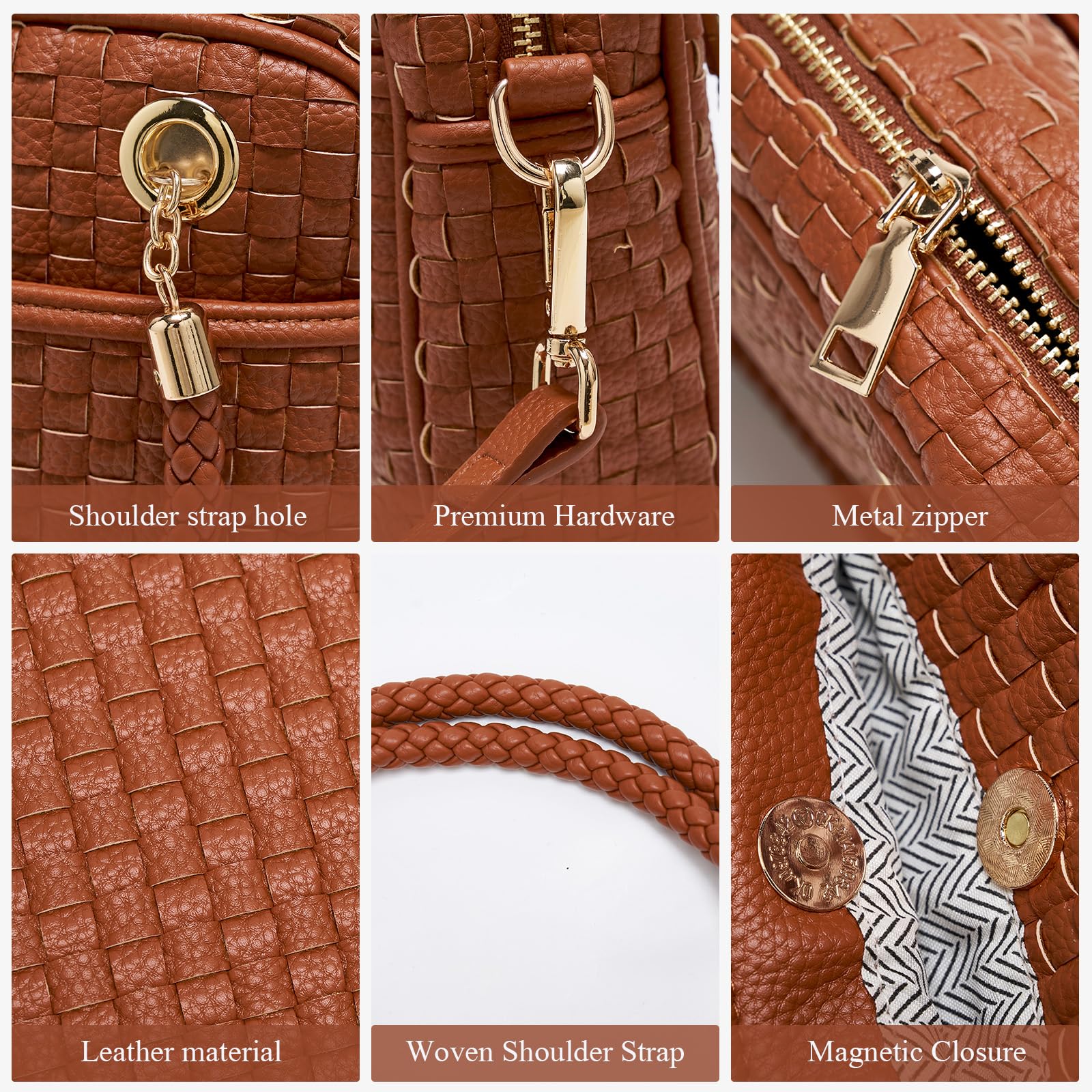 Ounamei Chic Checkered Woven Handbag Top Handle Crossbody Shoulder Bag Vegan Leather