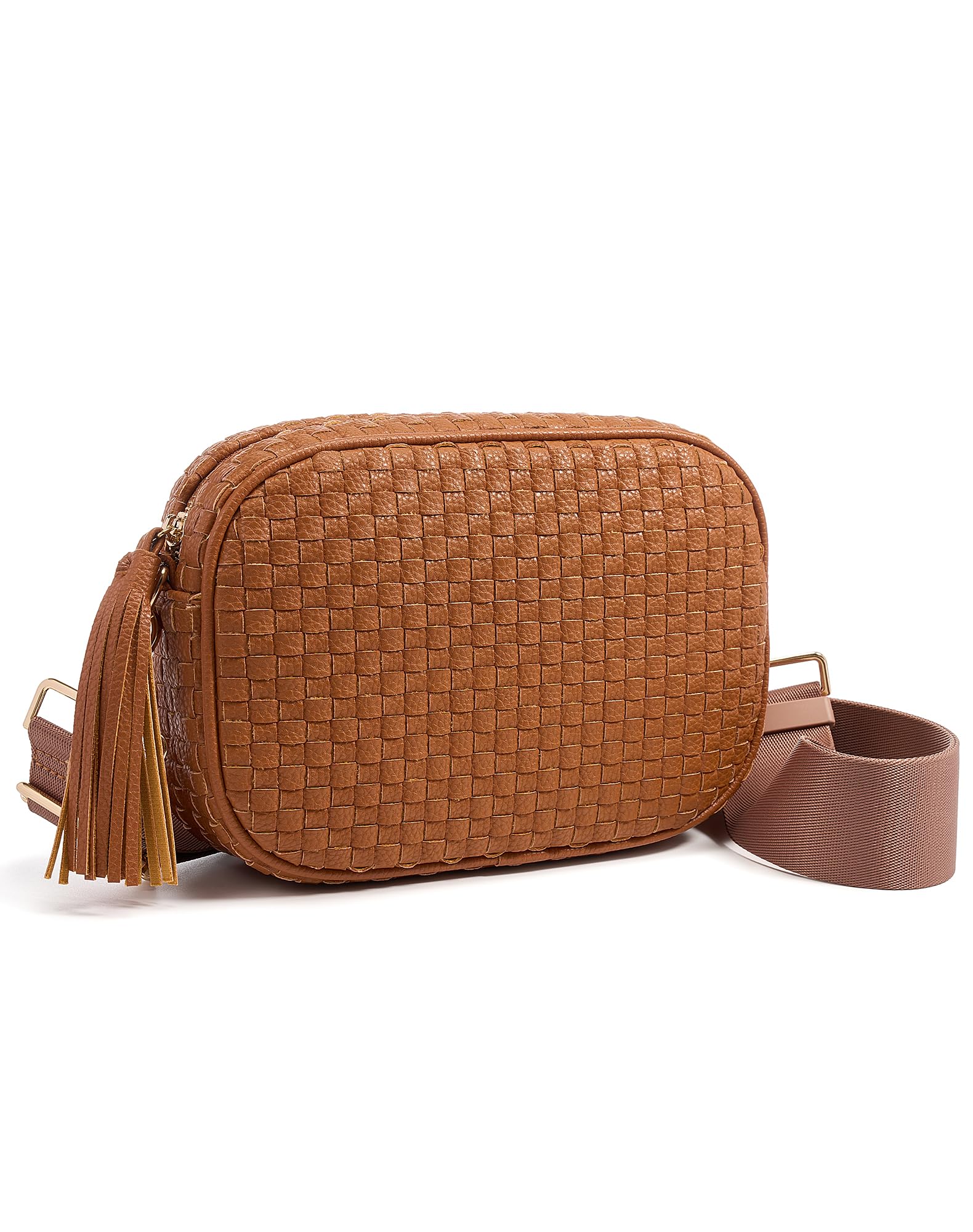 Ounamei PU Leather Woven Crossbody Bag | Checkered Shoulder & Belt Bag for Women
