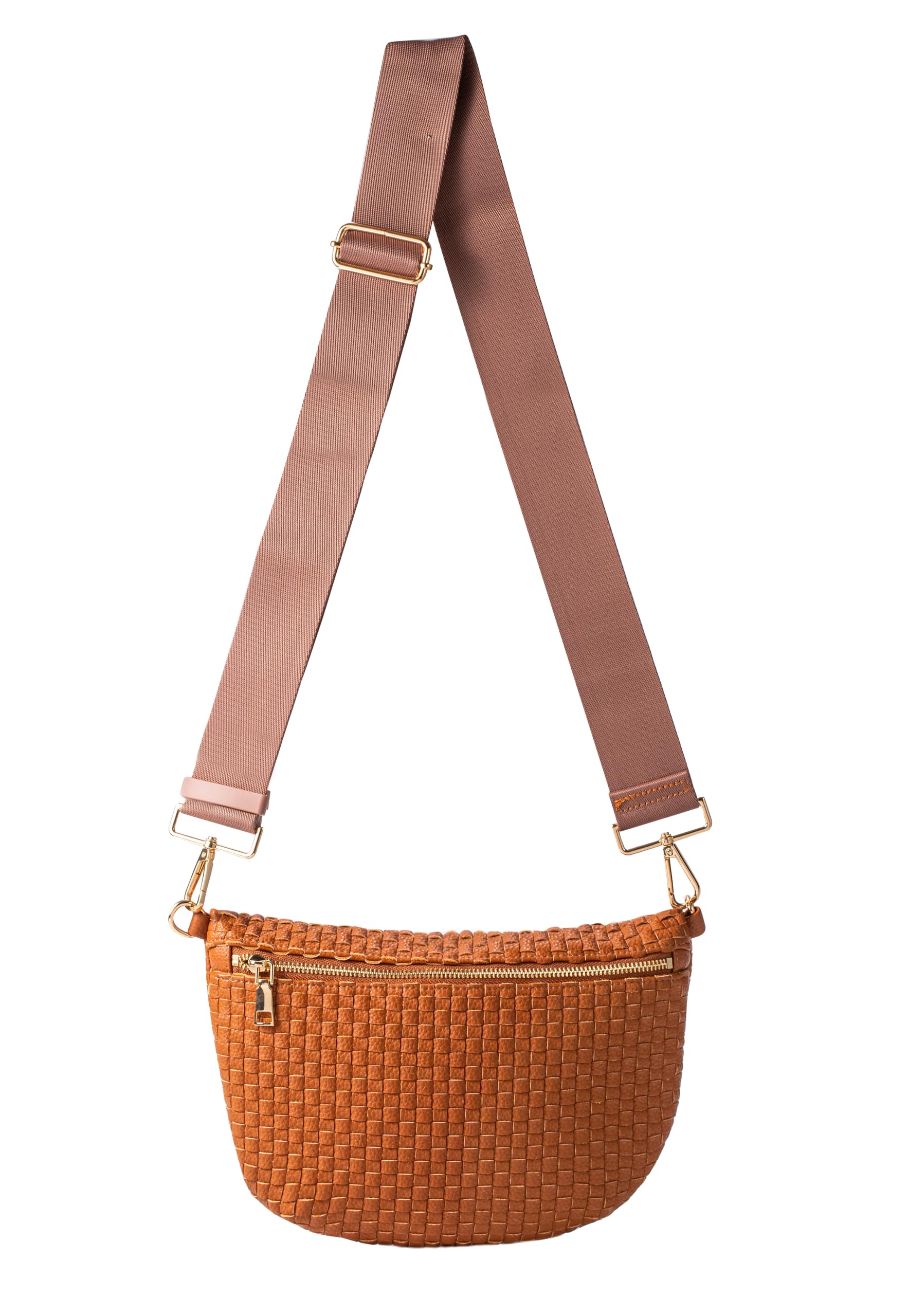 Ounamei Checkered Woven Crossbody Fanny Pack for Women – Adjustable Sling Bum Bag, Lightweight Everyday Travel Shoulder Purse