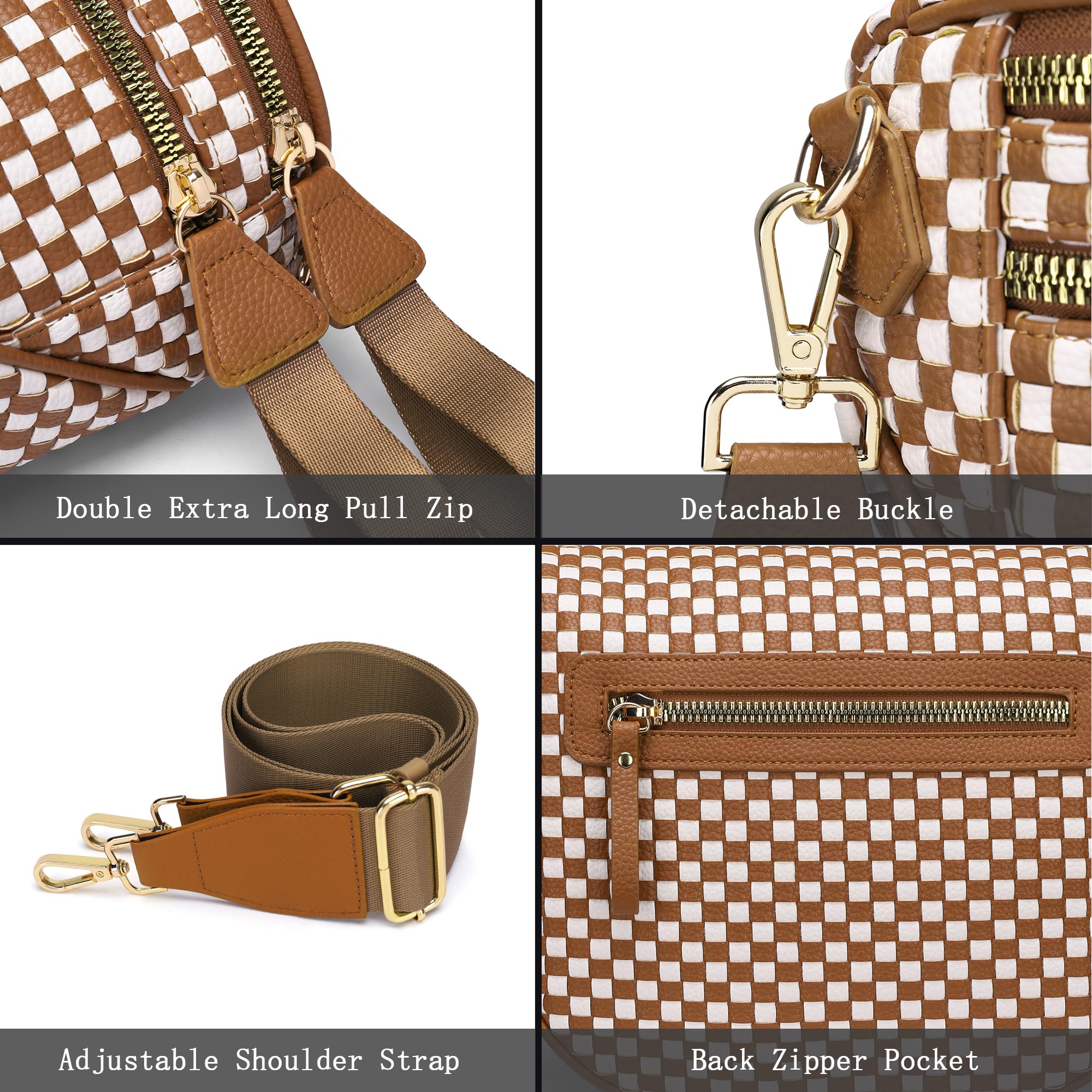 Ounamei Checkered Woven Crossbody Bum Bag | Vegan Leather Sling Bag with Adjustable Strap