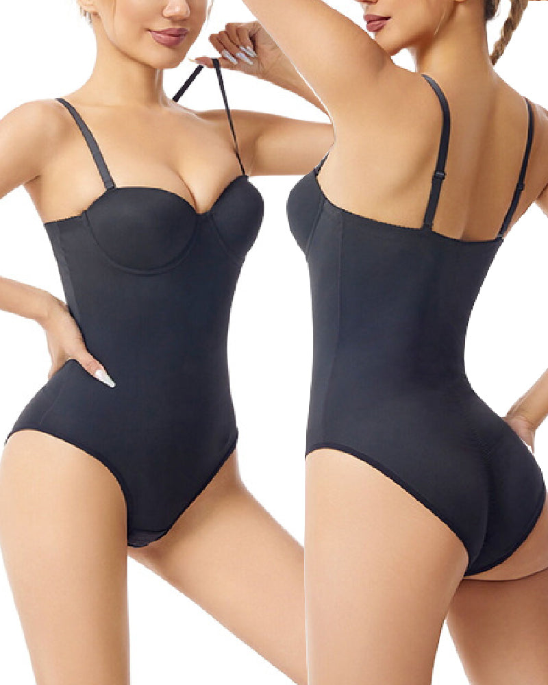Women's Strapless Built-in Bra X Cross Tummy Control Bodysuit  - By Qivii