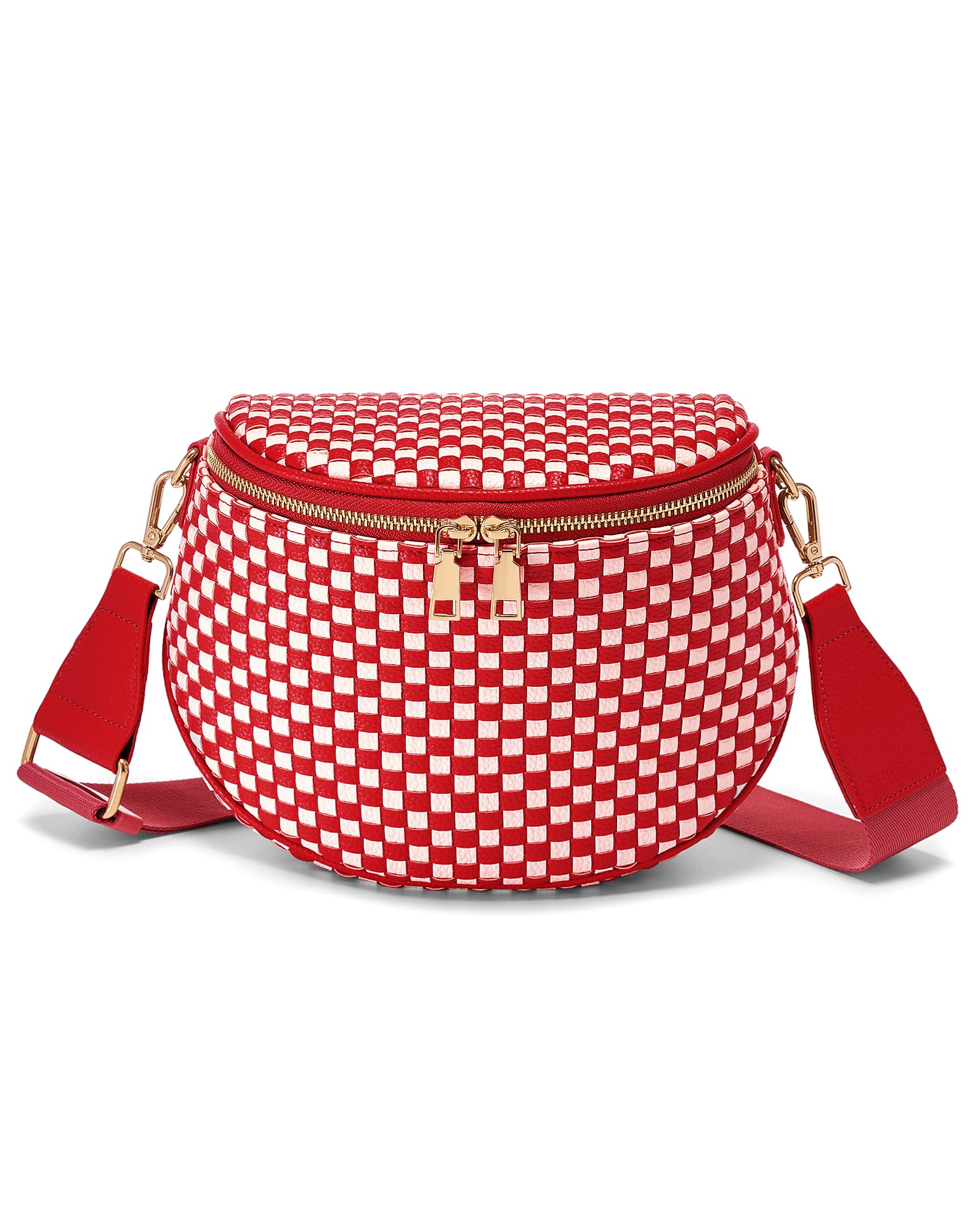 Ounamei Woven Checkered Crossbody Bum Bag | Trendy PU Leather Belt Bag with Adjustable Strap, Stylish & Versatile Everyday Companion
