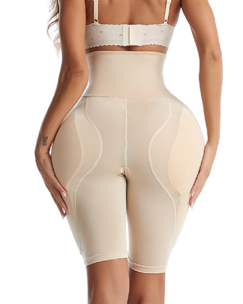 Hourglass Buckle Closure Waist Cincher BBL Shapewear Shorts With Sponge Pads  - By Qivii