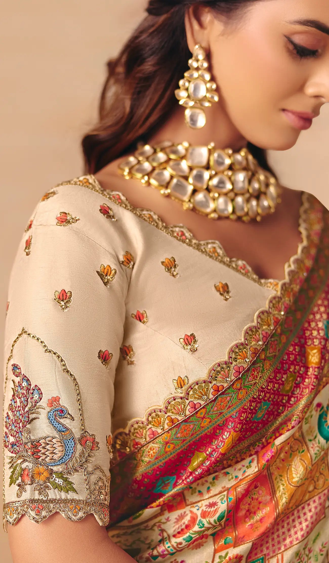 Off White Dola Silk Zari & Embroidery Saree