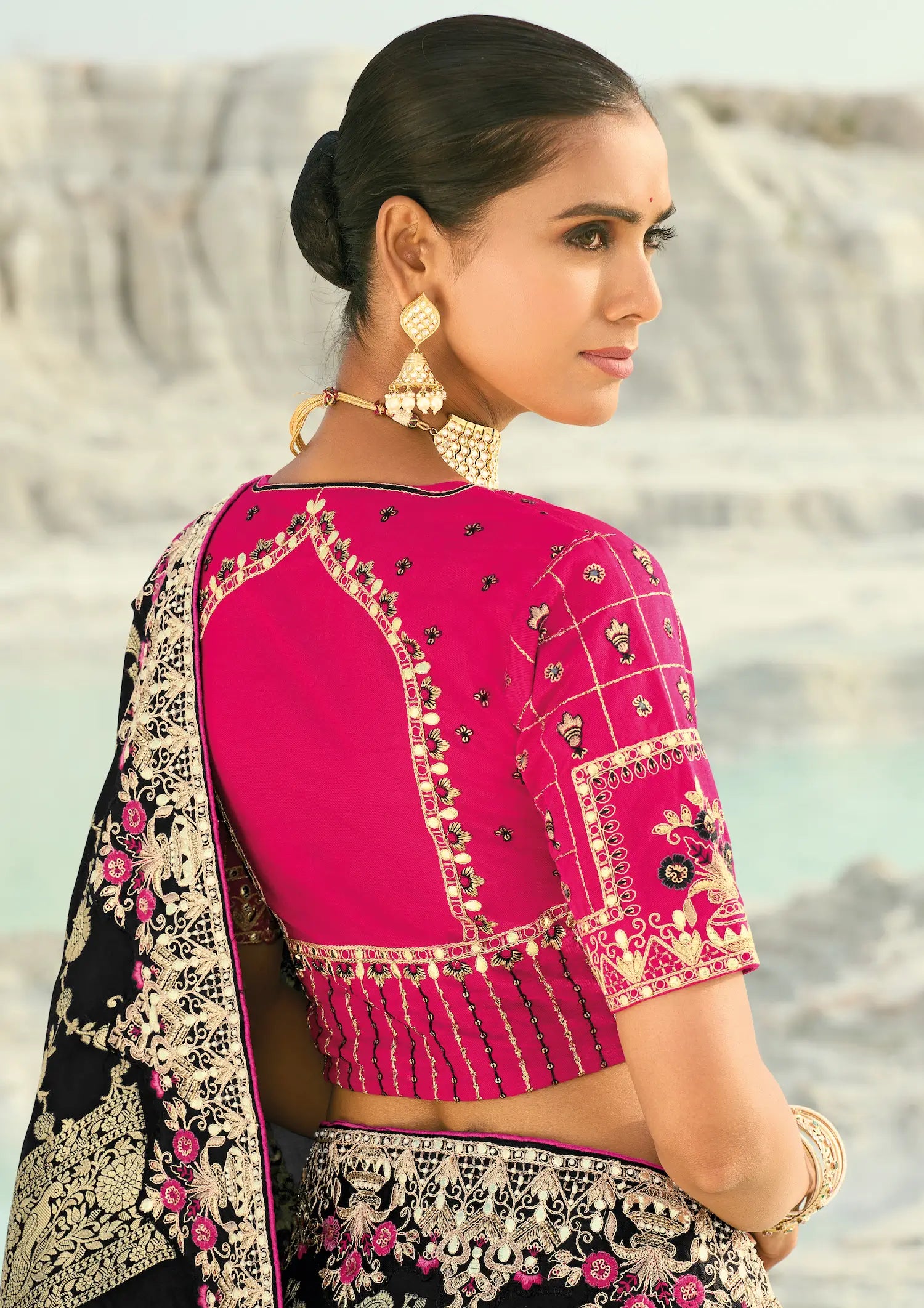 Smoky Black Dola Silk Heavy Embroidery Saree