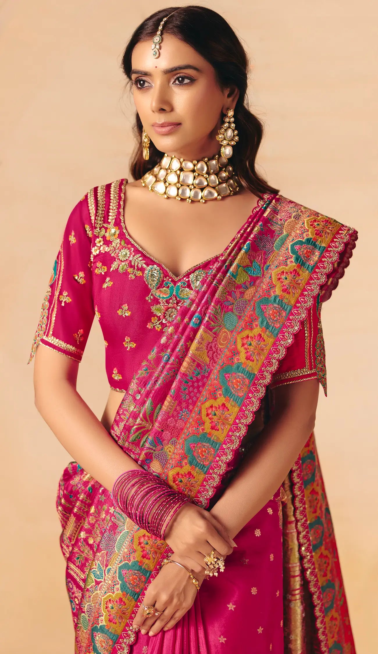 Magenta Pink Dola Silk Zari & Embroidery Saree