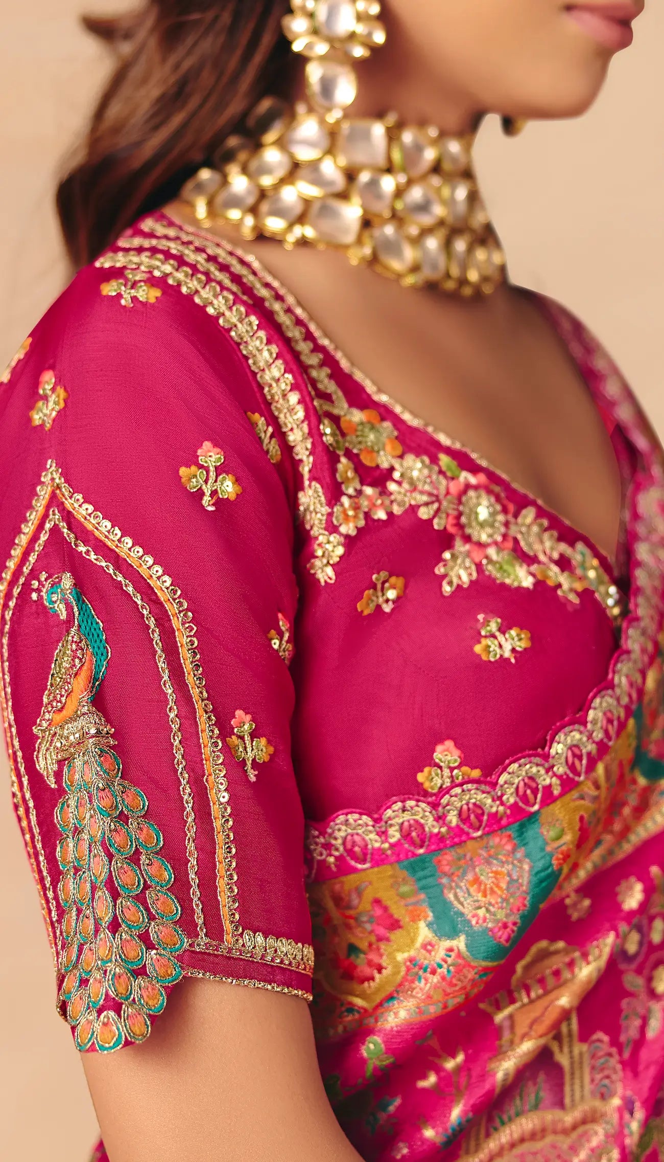 Magenta Pink Dola Silk Zari & Embroidery Saree