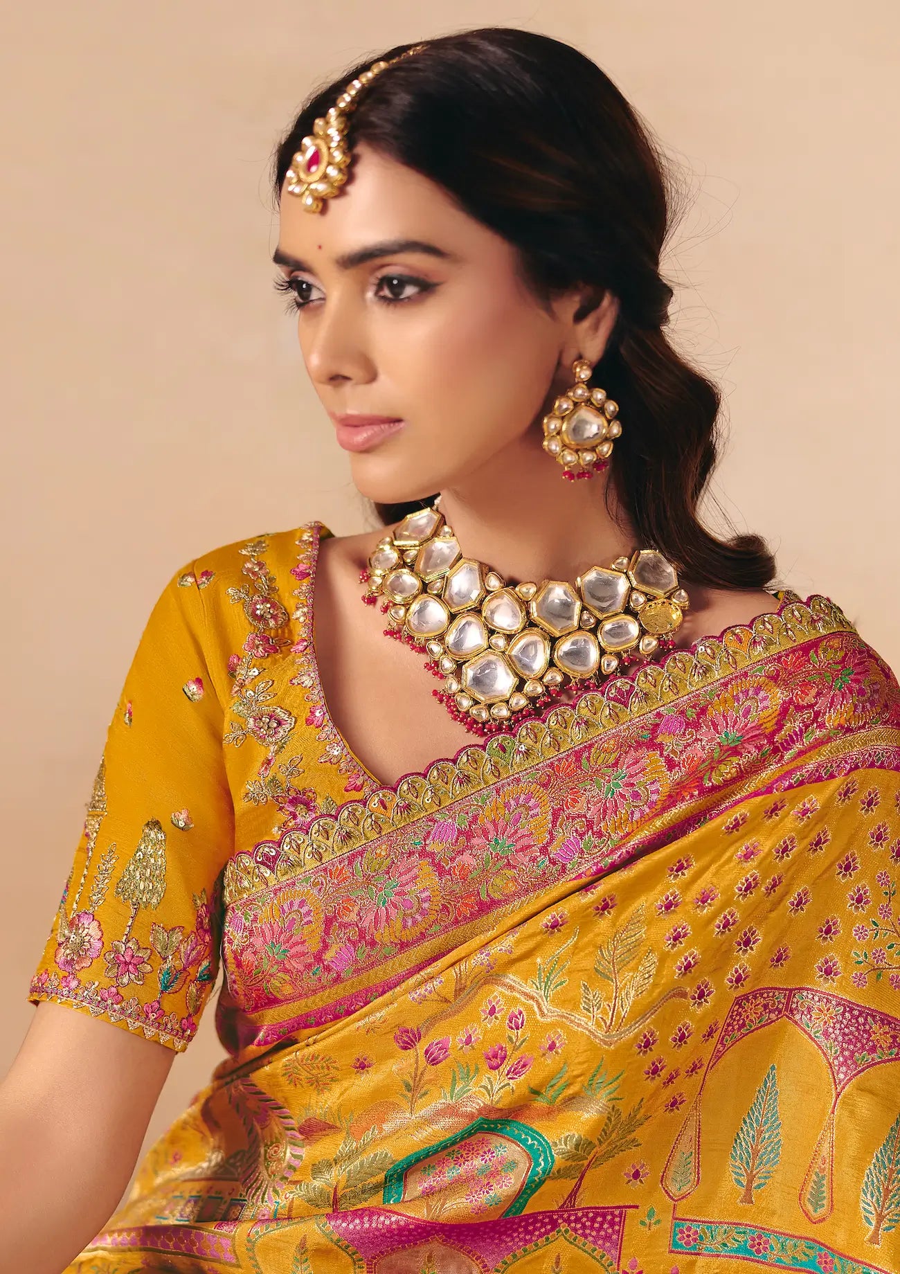 Honey Mustard Dola Silk Zari & Embroidery Saree