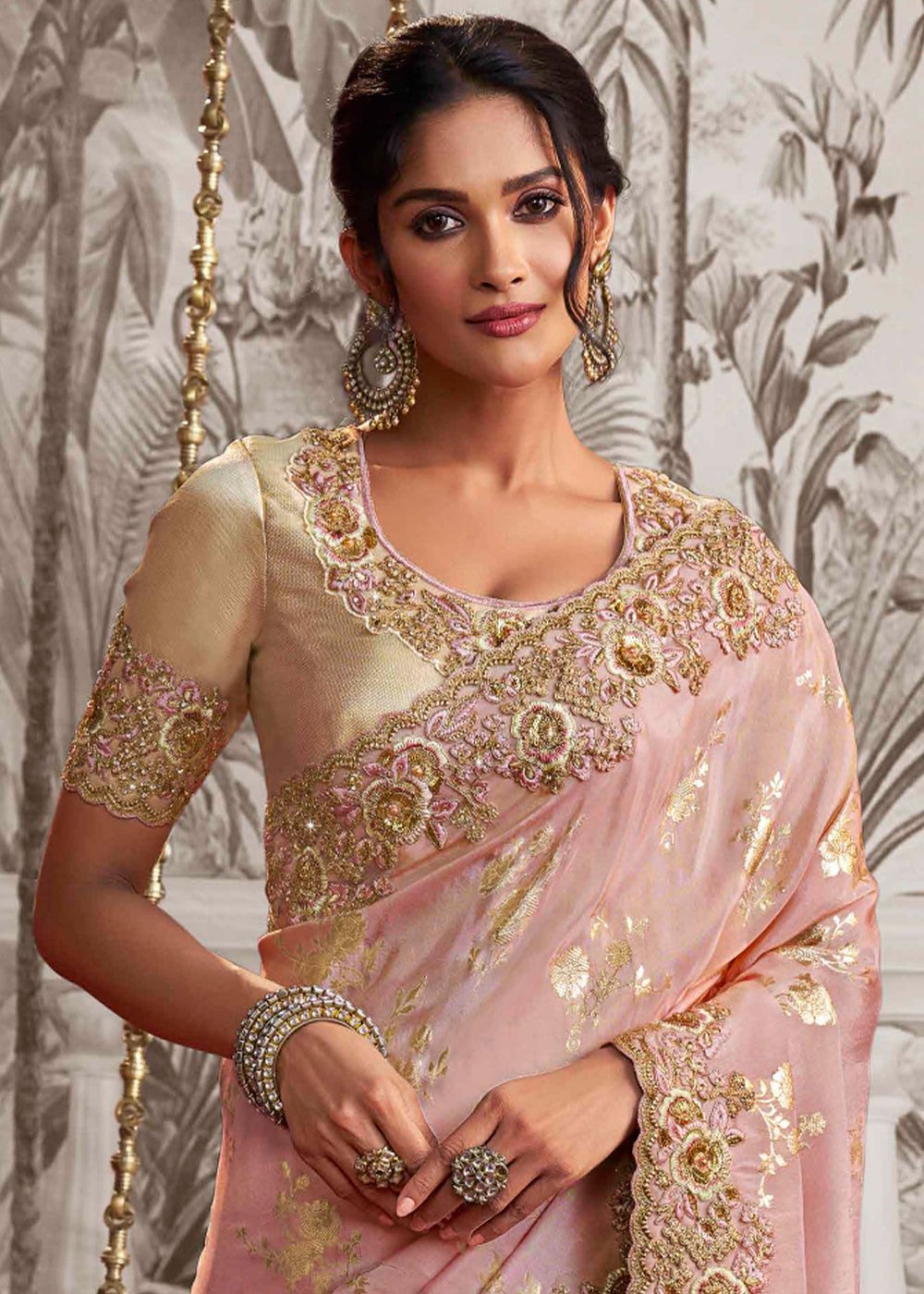 Cool Pink Designer Heavy Embroidered Silk Saree