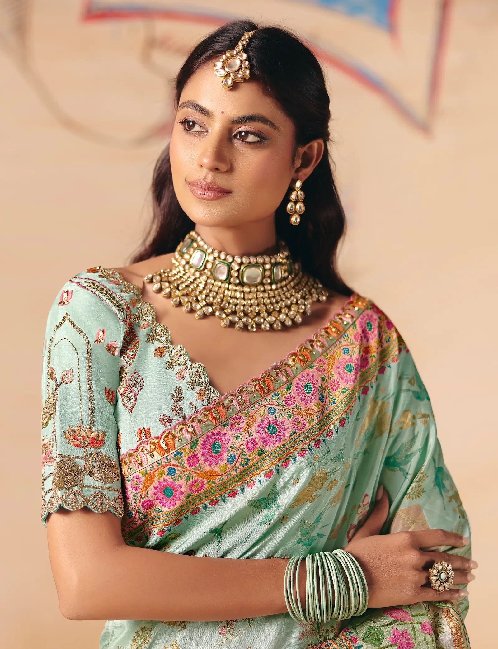 Aqua Blue Dola Silk Zari & Embroidery Saree