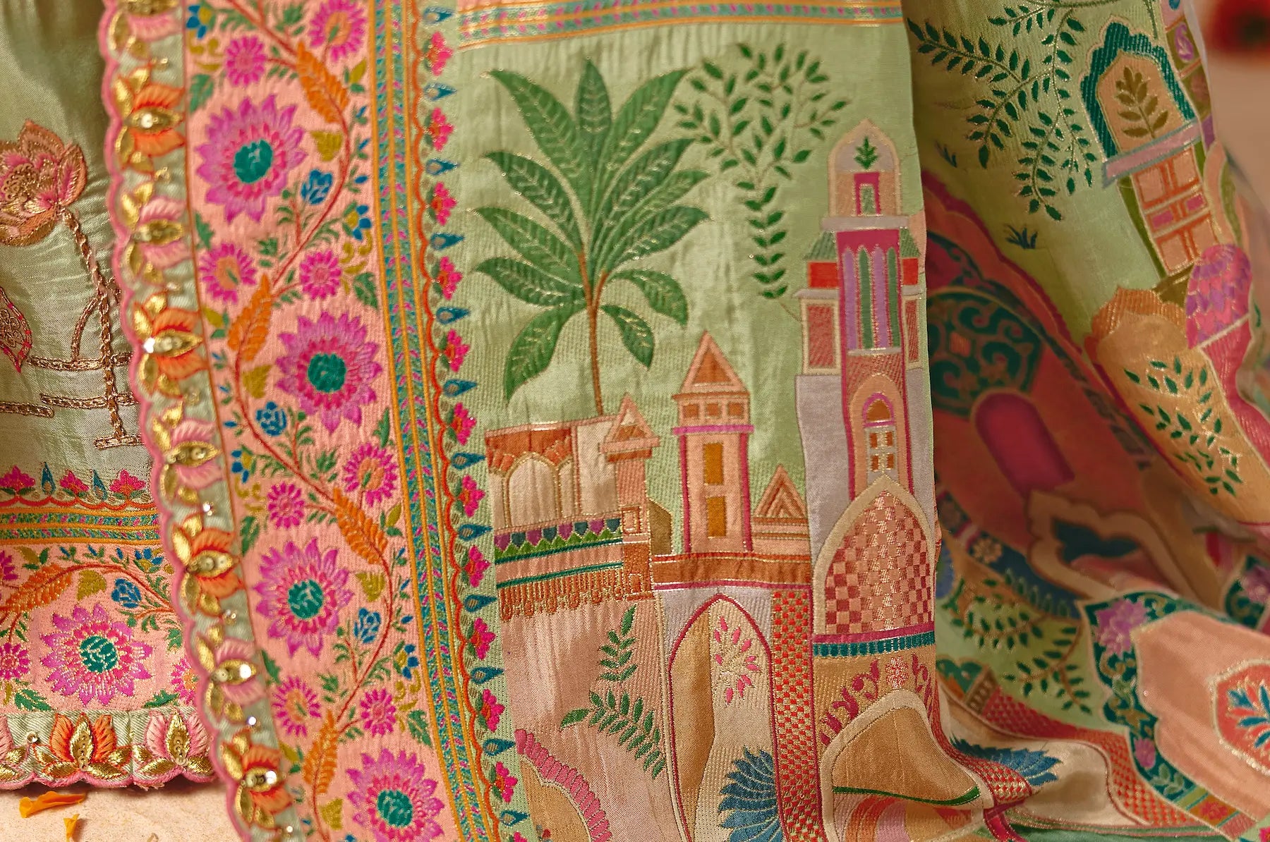 Aqua Blue Dola Silk Zari & Embroidery Saree