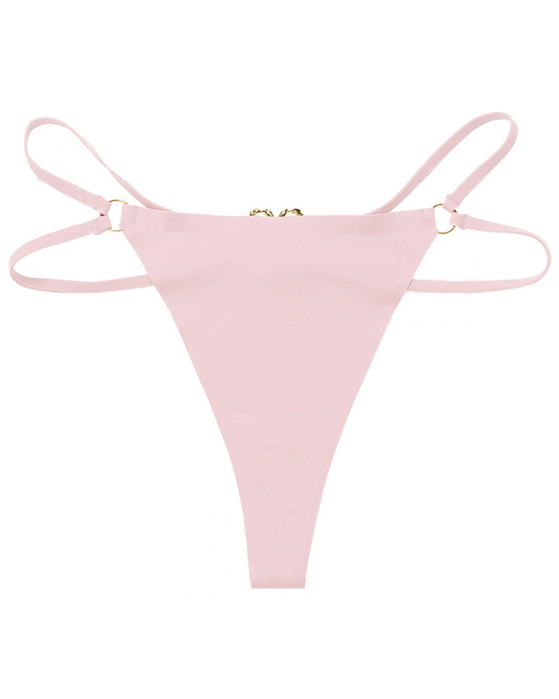 Women's Seamless Thong Low Waist Metal Ring Sexy Temptation Intimates T Pants  - By Qivii