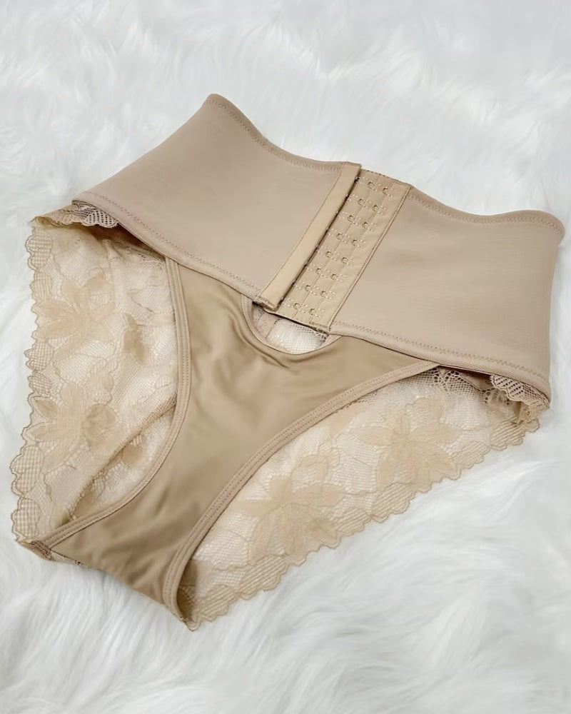 Shapshe® Front-opening Shapewear with Lace Trimmed Tummy Control Panty  - By Qivii