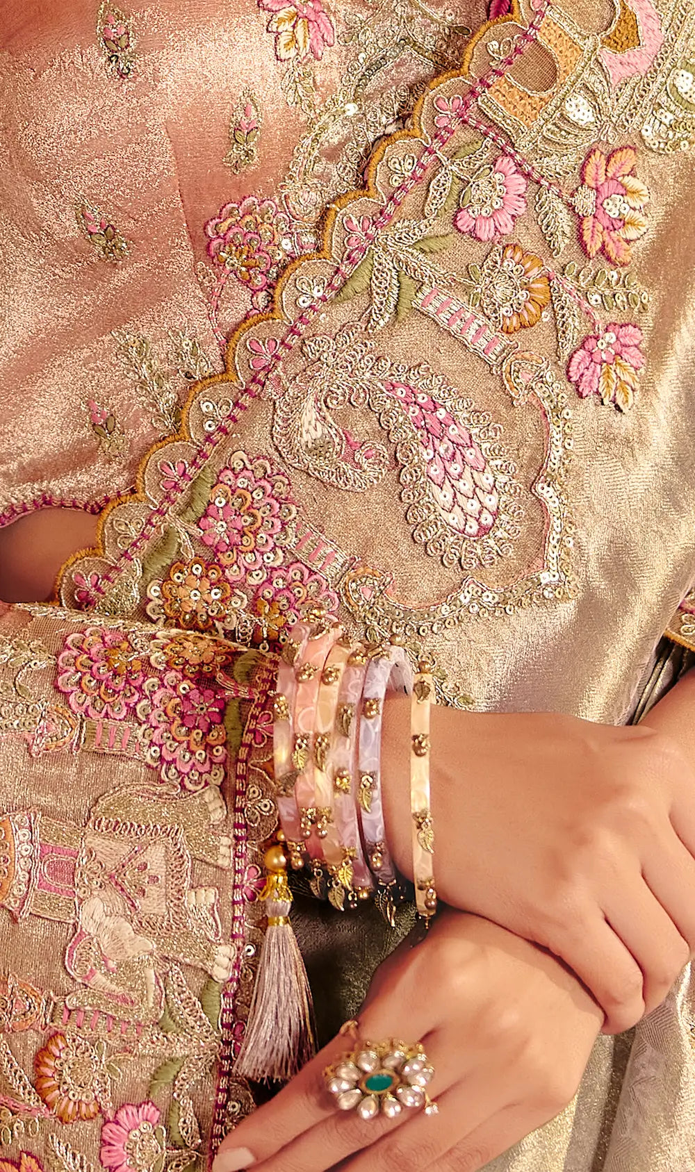 Ivory Gold Zari Silk Heavy Embroidery Saree