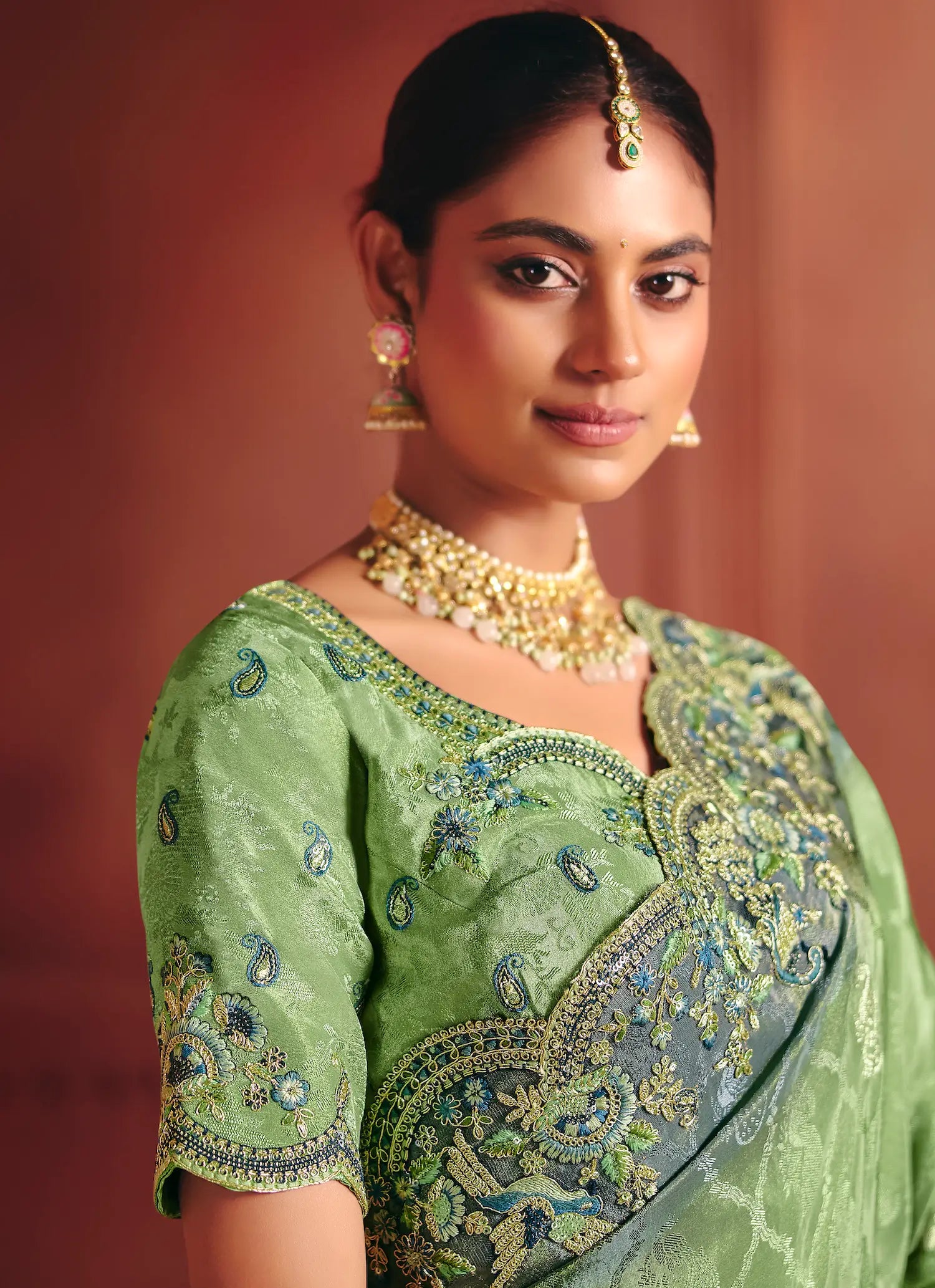 Pastel Green Zari Silk Heavy Embroidery Saree