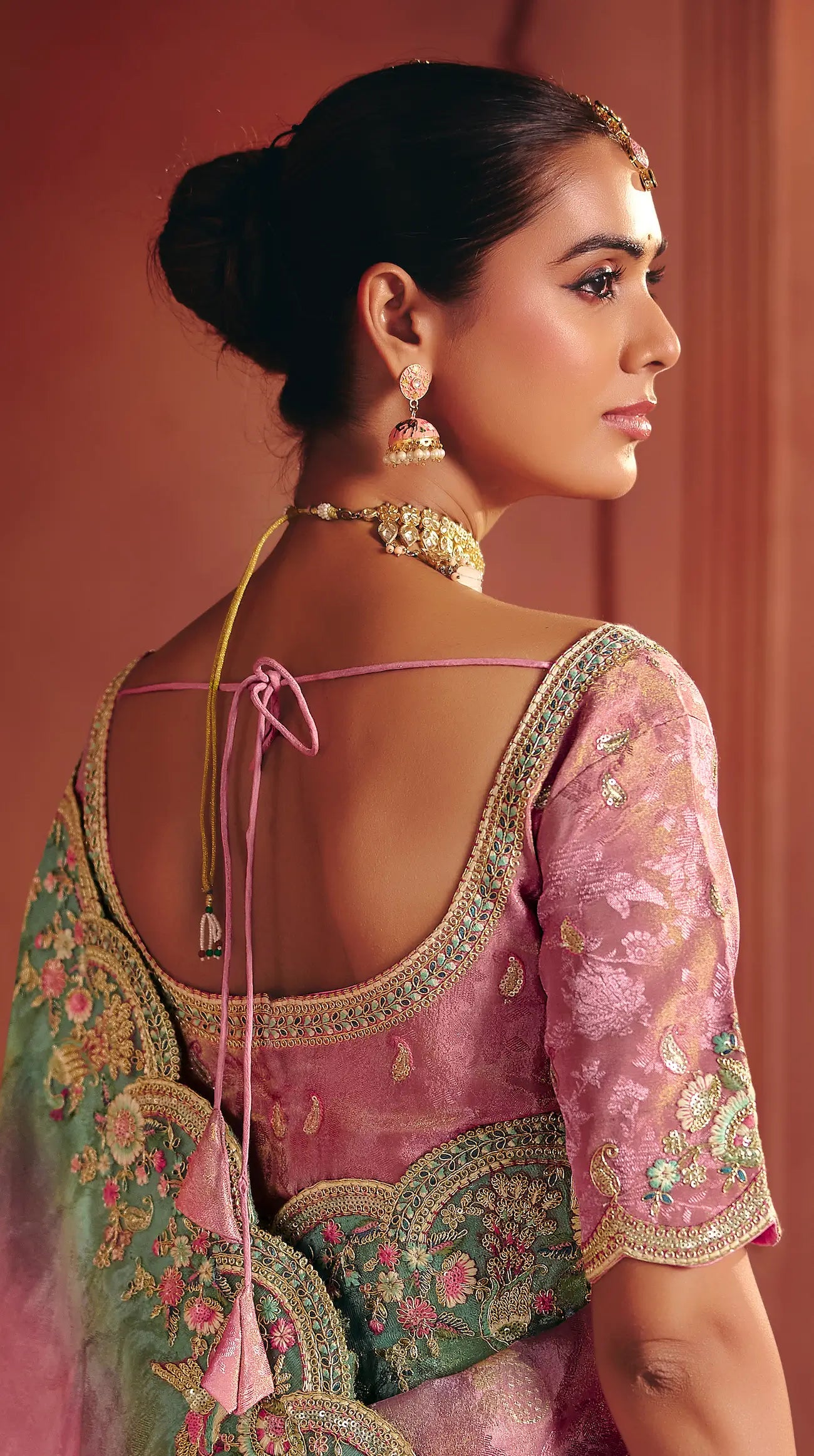 Blush Pink Zari Silk Heavy Embroidery Saree