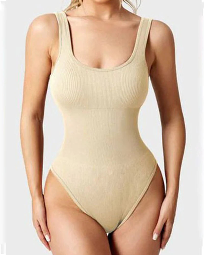 Women's Shapewear Bodysuits Sexy Ribbed Sleeveless Square Neck Tank Tops  - By Qivii