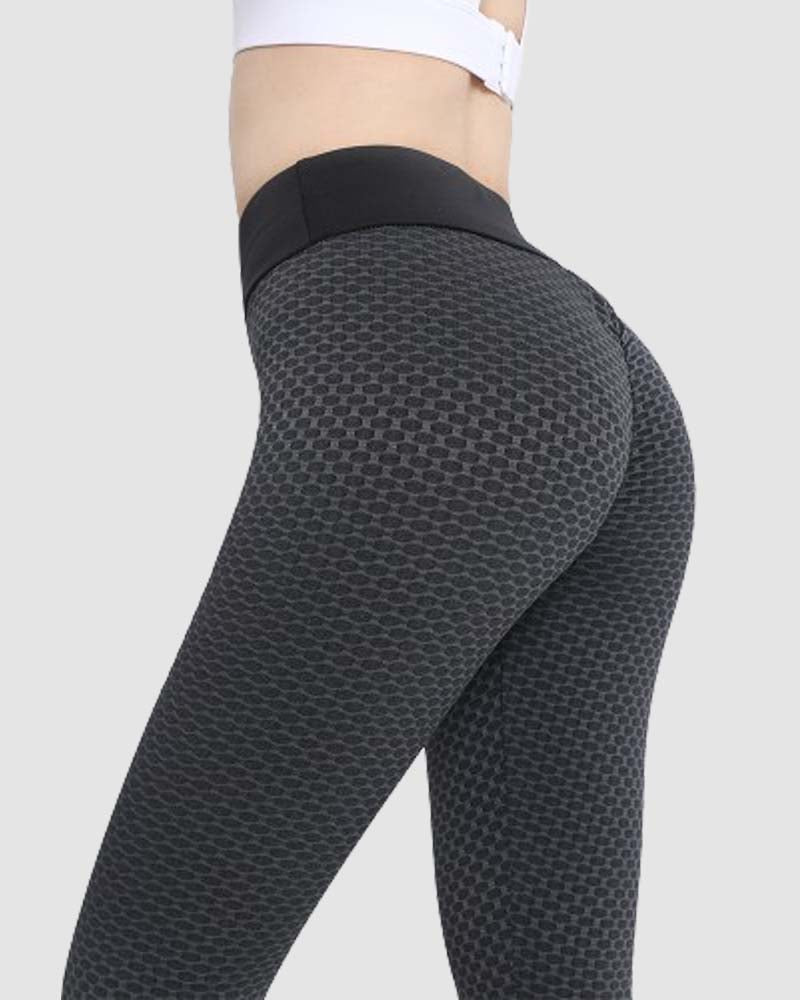 Honeycomb Butt Lifting Anti Cellulite Workout Leggings High Waist Yoga Pants  - By Qivii