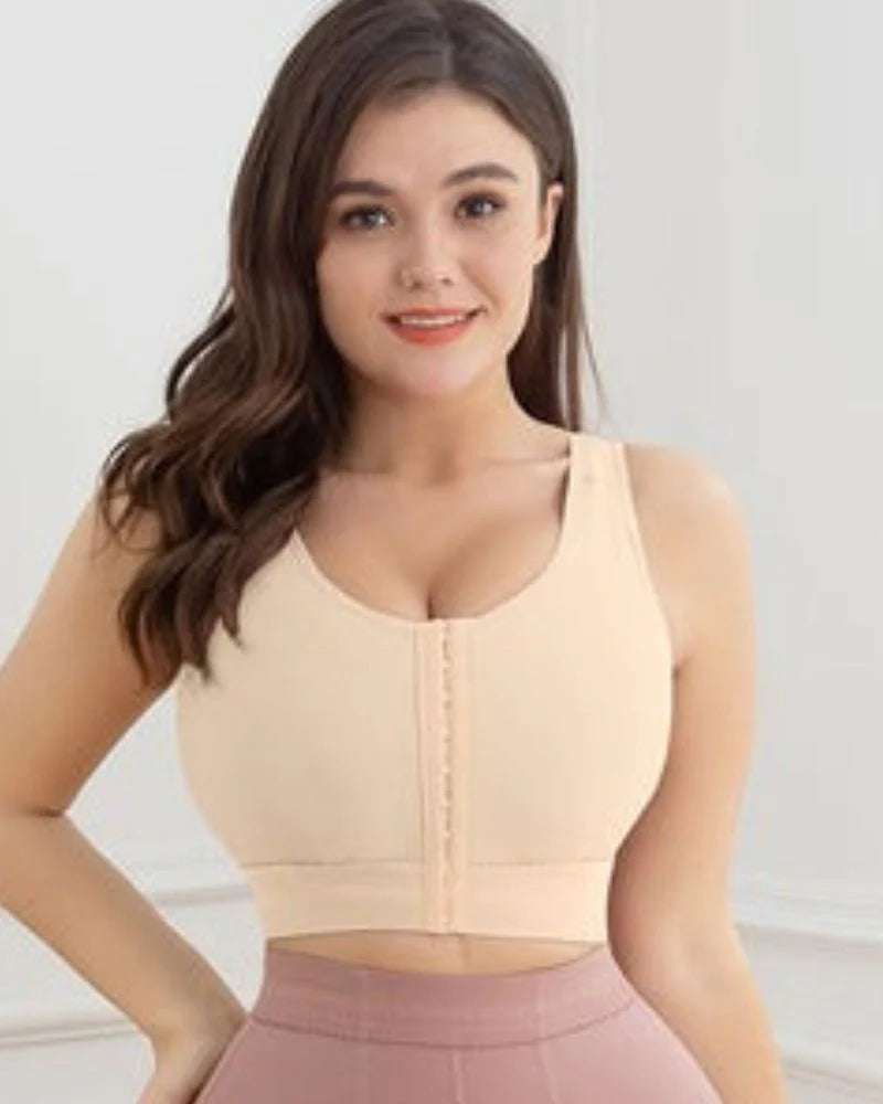 Shapshe® Women Front Closure Wirefree Padded Support Workout Crop Beige Sports Bra  - By Qivii
