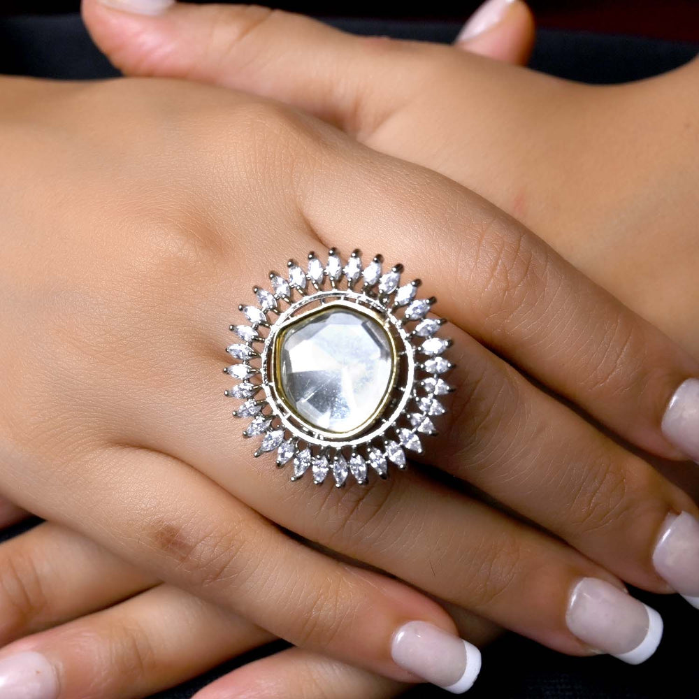 Beautiful Latika Diamonds Stone Gold & Rhodium Plated Victorian Ring on display