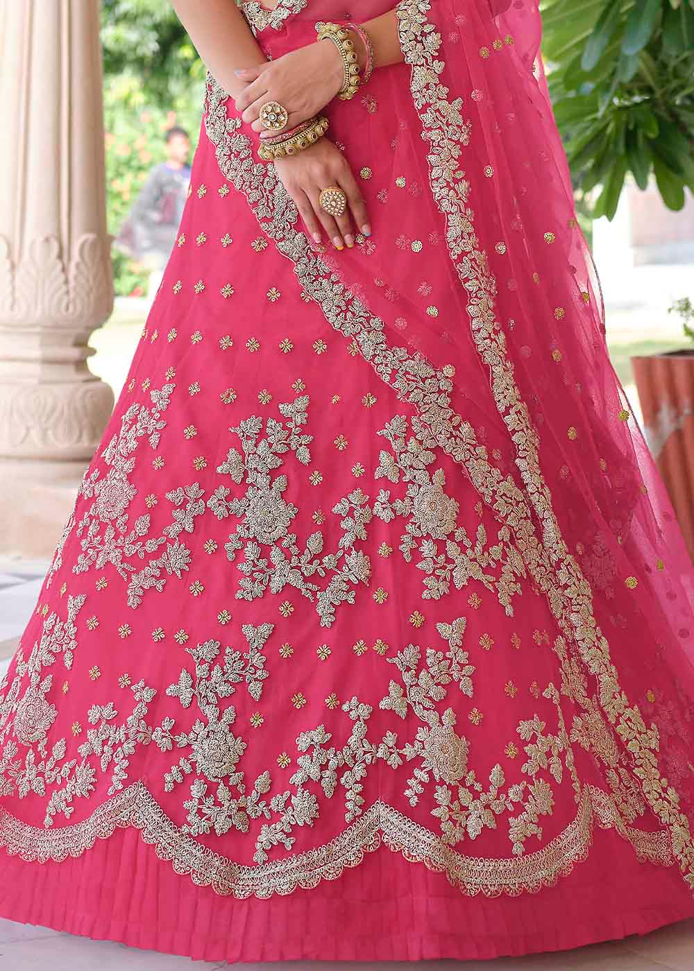 Cerise Pink Soft Net Lehenga Choli with Dori & Sequins work | Ready To Wear - qivii