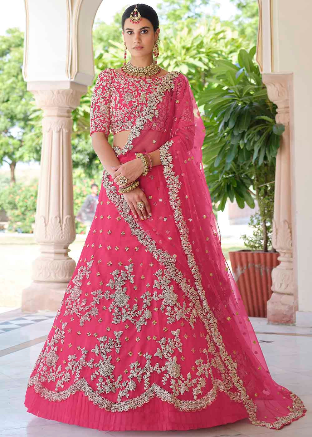 Cerise Pink Soft Net Lehenga Choli with Dori & Sequins work | Ready To Wear - qivii